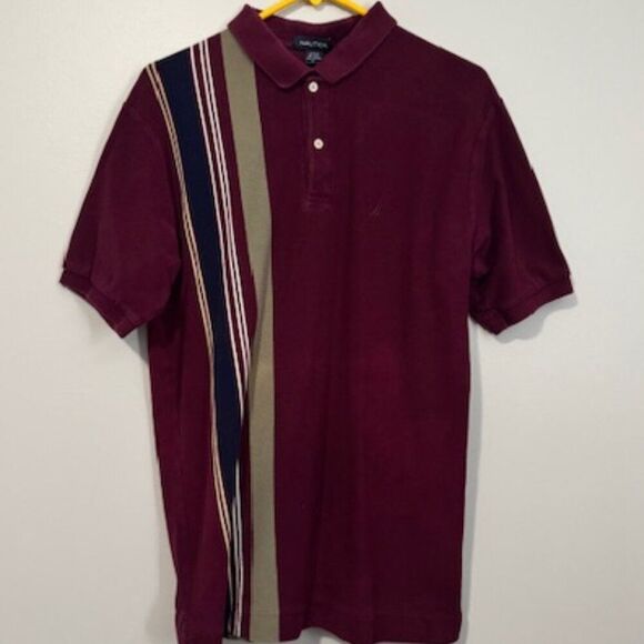USED Men's Nautica Short Sleeve Polo Shirt Color Burgundy Size Large - Picture 1 of 1